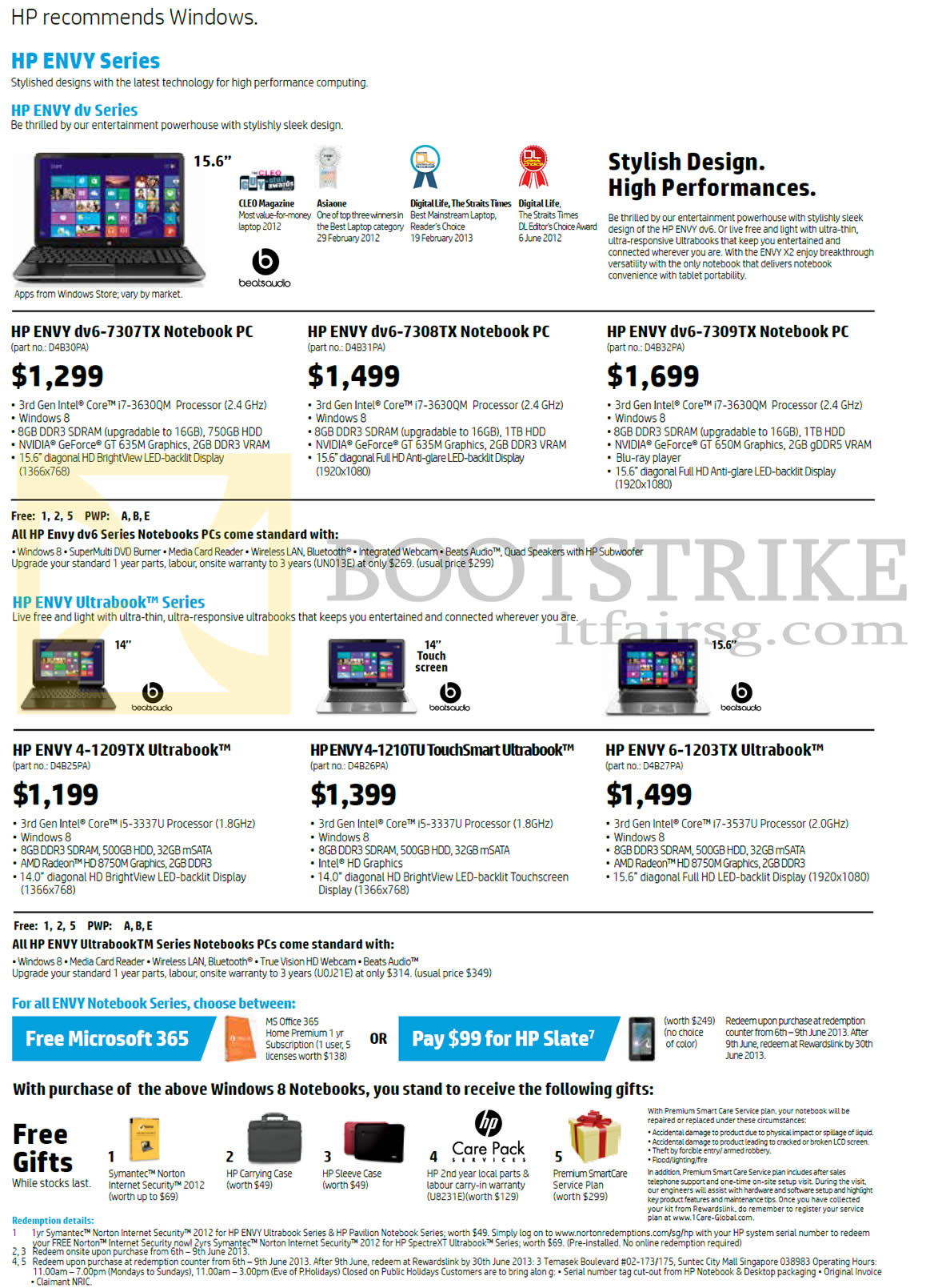 PC SHOW 2013 price list image brochure of HP Notebooks Envy Dv6-7307TX, 7308TX, 7309Tx, Envy 4-1209TX, 1210TU, Envy 6-1203TX
