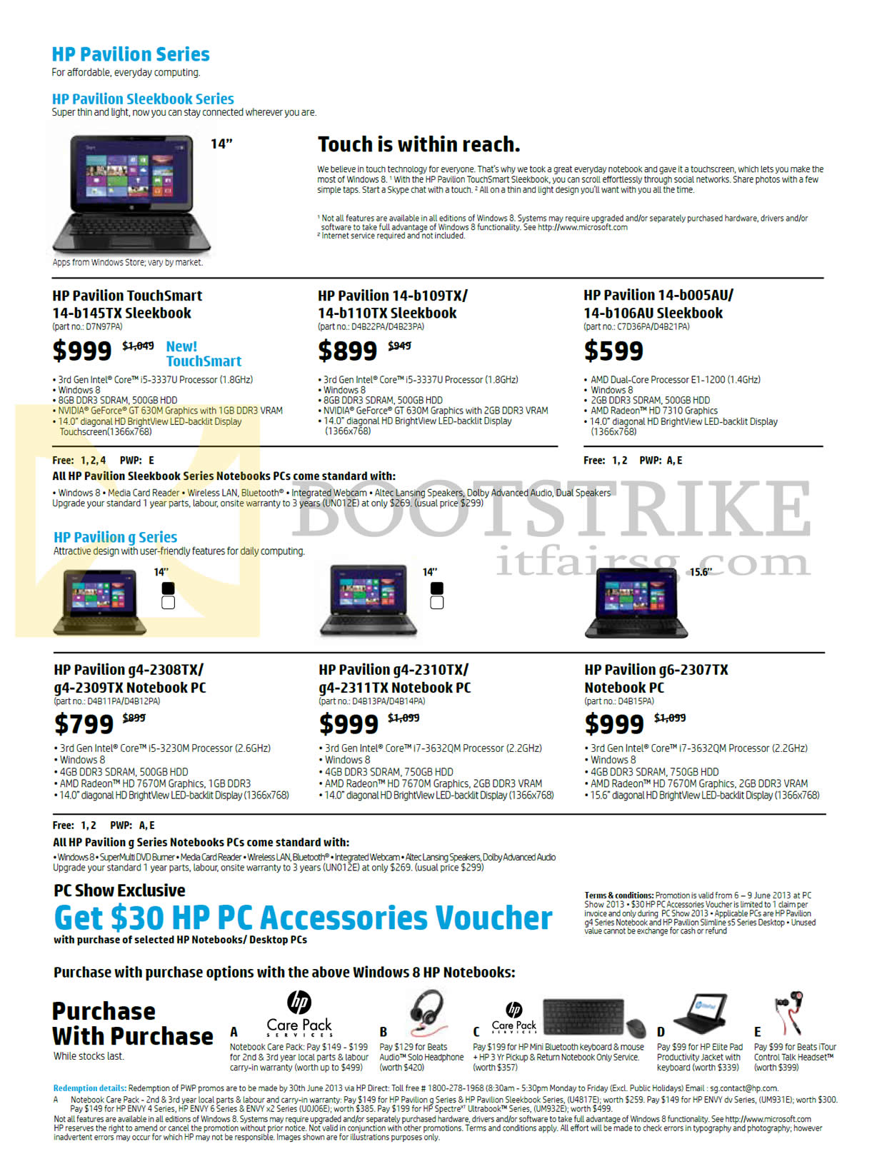 PC SHOW 2013 price list image brochure of HP Notebooks Pavilion 14-b145TX, B109TX, B110TX, B005AU, B106Au, G4-2308TX, 2309TX, 2310TX, 2311TX, G6-2307TX