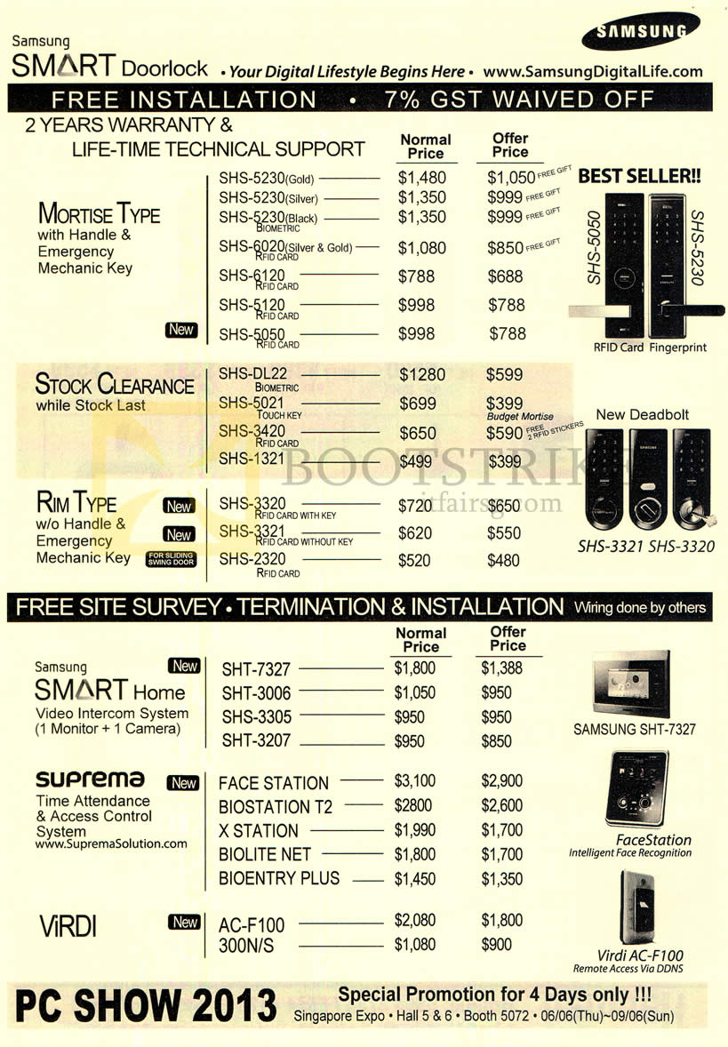 PC SHOW 2013 price list image brochure of Hanman Samsung Digital Door Locks Mortise, Rim, Suprema, Virdi