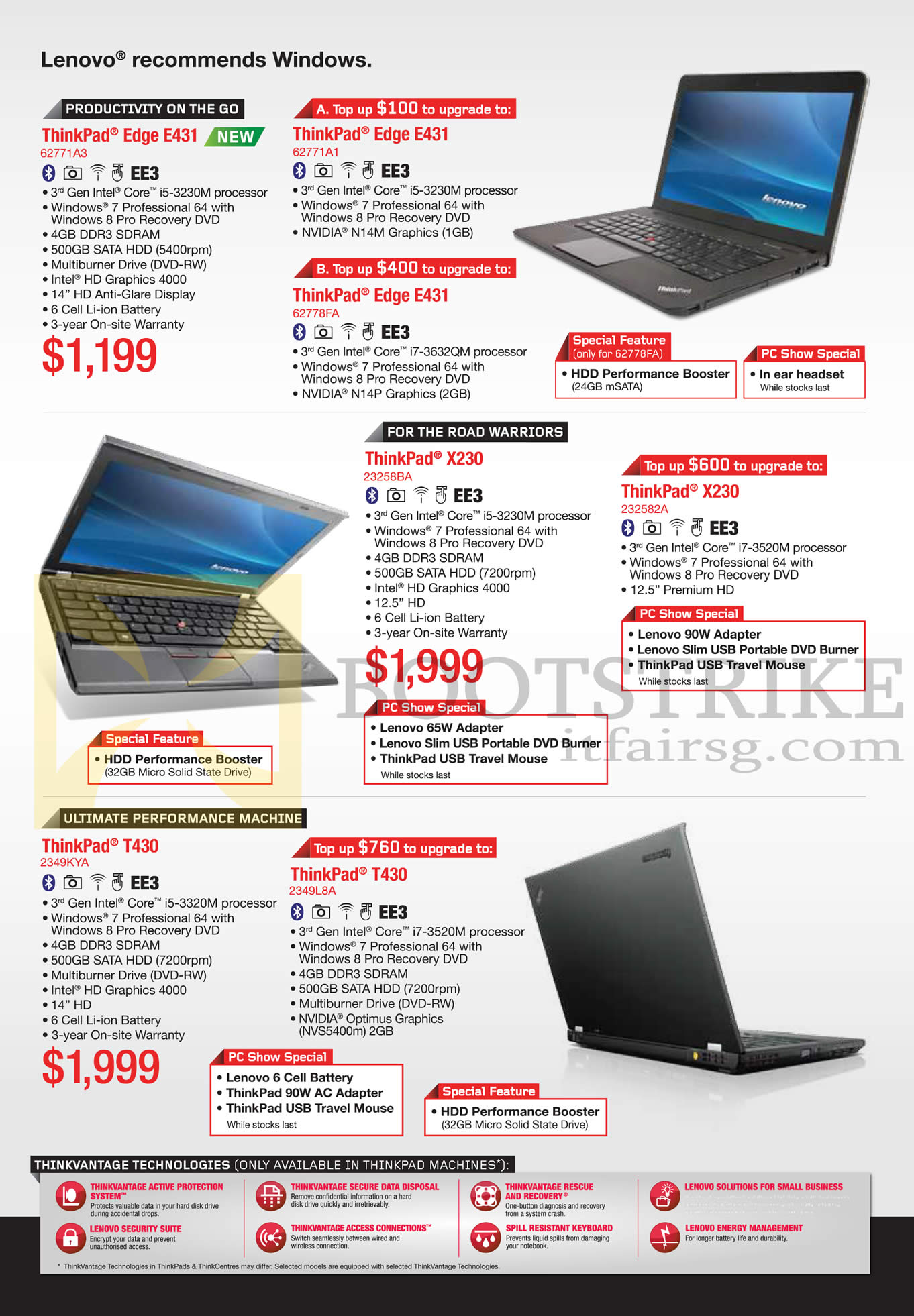 PC SHOW 2013 price list image brochure of Lenovo Notebooks Thinkpad Edge E431, X230, T430