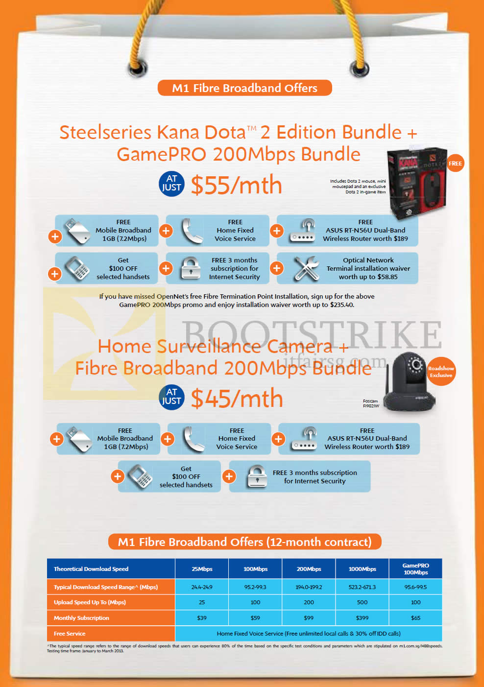 PC SHOW 2013 price list image brochure of M1 Broadband Fibre 55.00 200Mbps GamePro Free Steelseries Kana Dota 2 Edition Bundle, 200Mbps 45.00 Home Surveillance Camera Foscam F19021W
