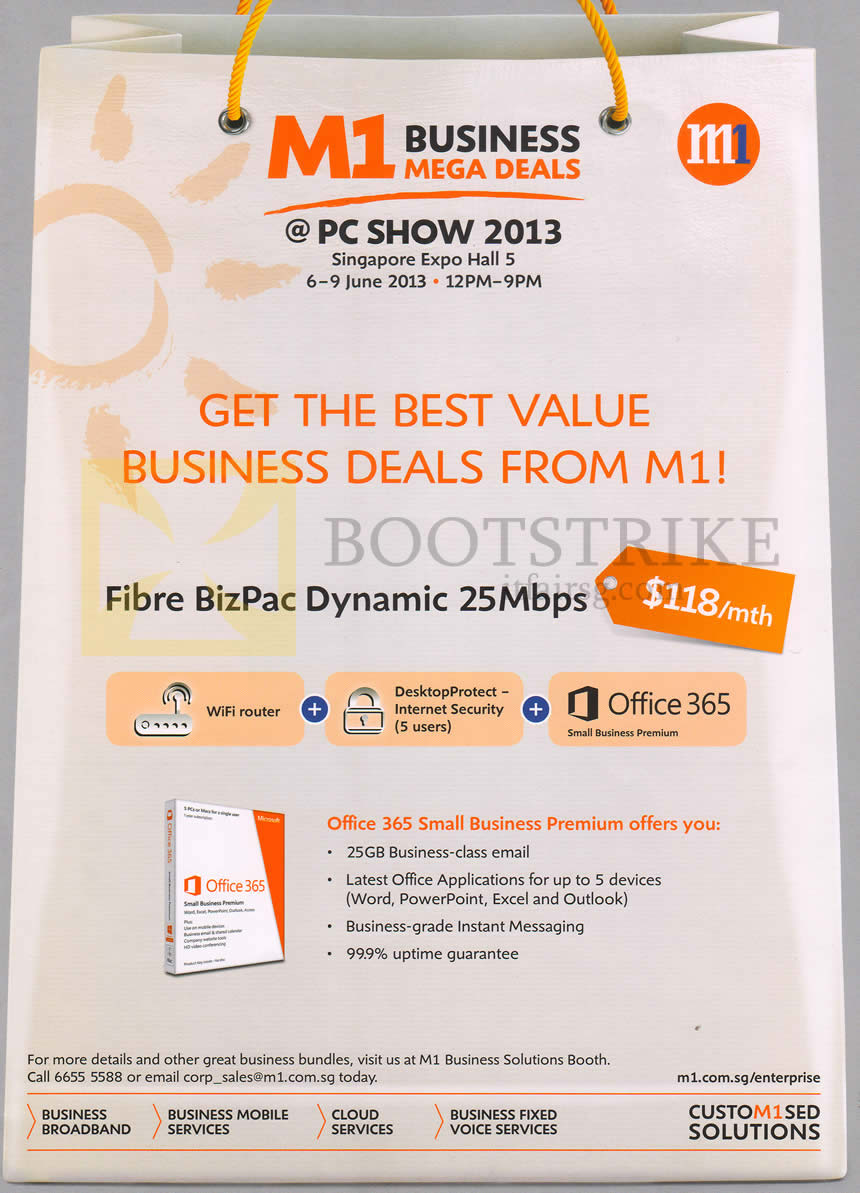 PC SHOW 2013 price list image brochure of M1 Business Broadband Fibre Bizpac Dynamic 25Mbps, Office 365