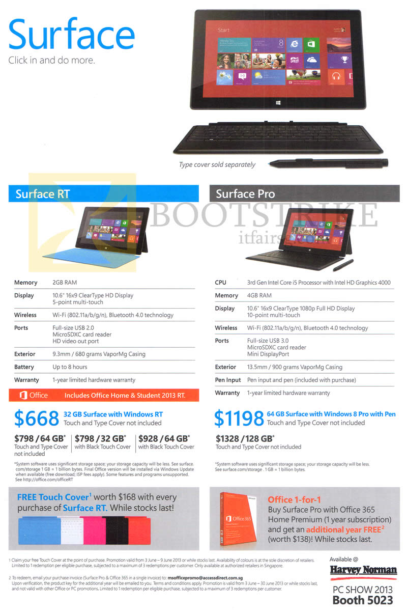 PC SHOW 2013 price list image brochure of Microsoft Tablets Surface RT, Surface Pro
