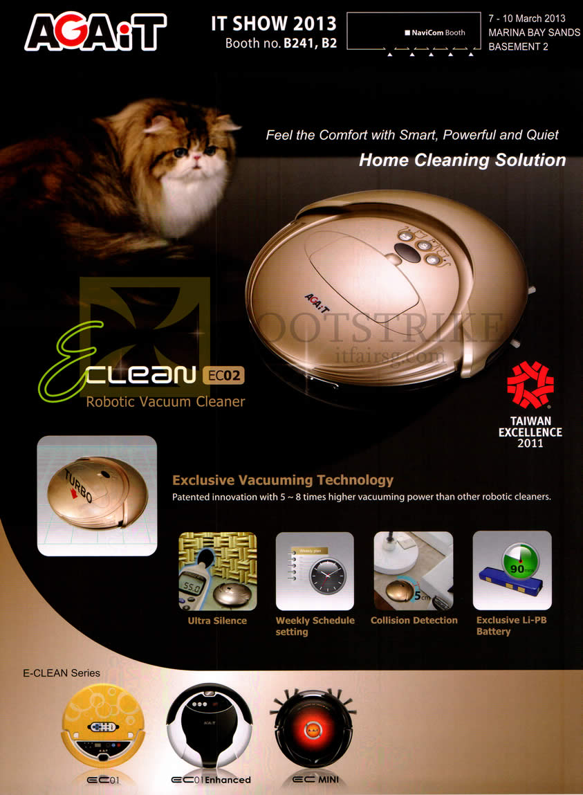 PC SHOW 2013 price list image brochure of Navicom Agait E-Clean Robotic Vacuum Cleaner EC02 Feature