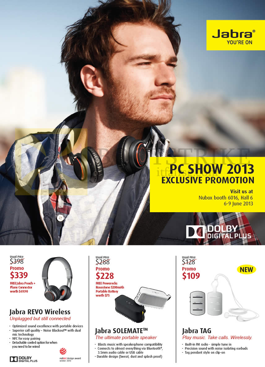 PC SHOW 2013 price list image brochure of Nubox Jabra Bluetooth Revo Wireless, Solemate, Tag Wireless Speakers