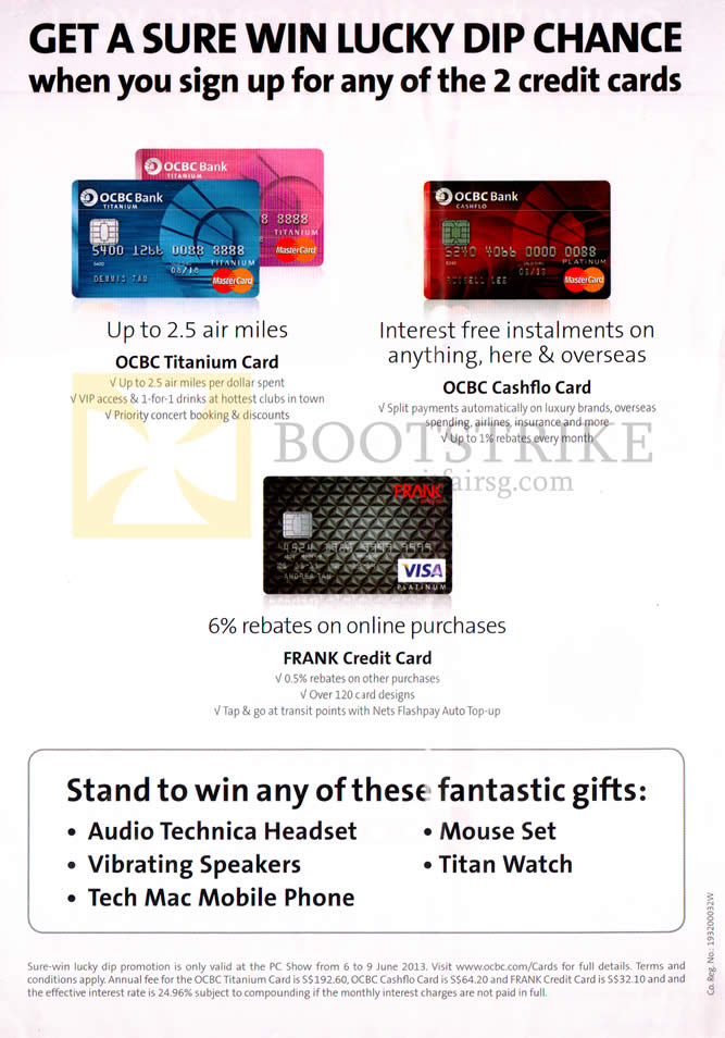 PC SHOW 2013 price list image brochure of OCBC Credit Cards Sure Win Lucky Dip Titanium Card, Cashflo Card, Frank