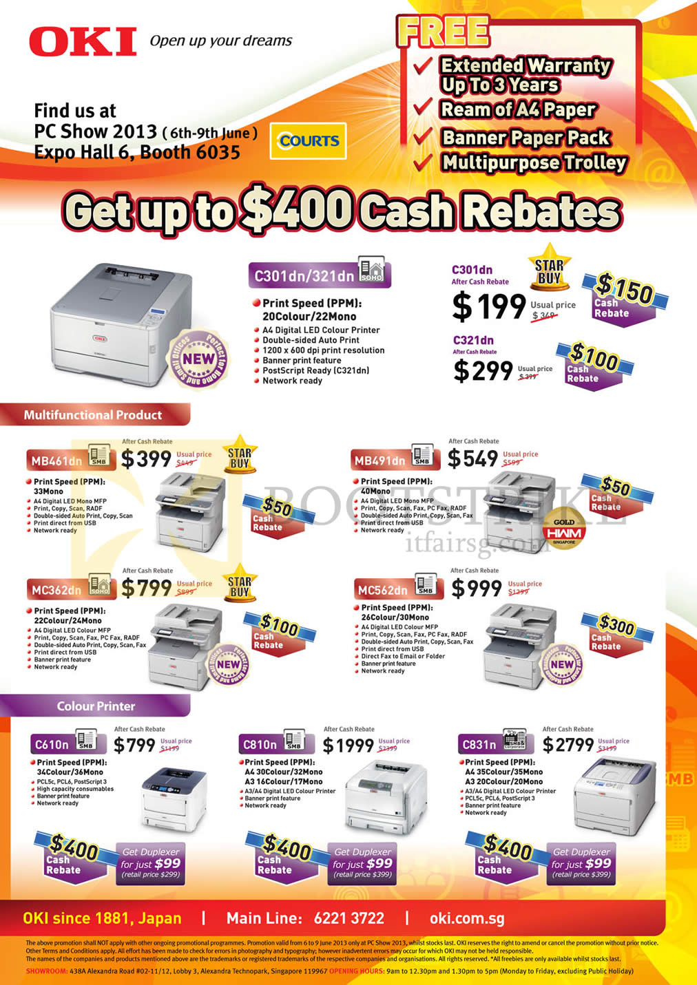 PC SHOW 2013 price list image brochure of OKI (Courts B6035) Printers Digital LED C301dn C321dn, MB461dn MC362dn MB491dn MC562dn, C610n C810n C830n