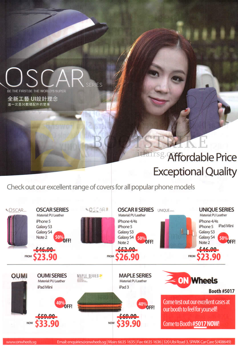 PC SHOW 2013 price list image brochure of On Wheels Leather Case Iphone, Galaxy, Oscar, Oumi, Maple, Unique, Oscar II Series