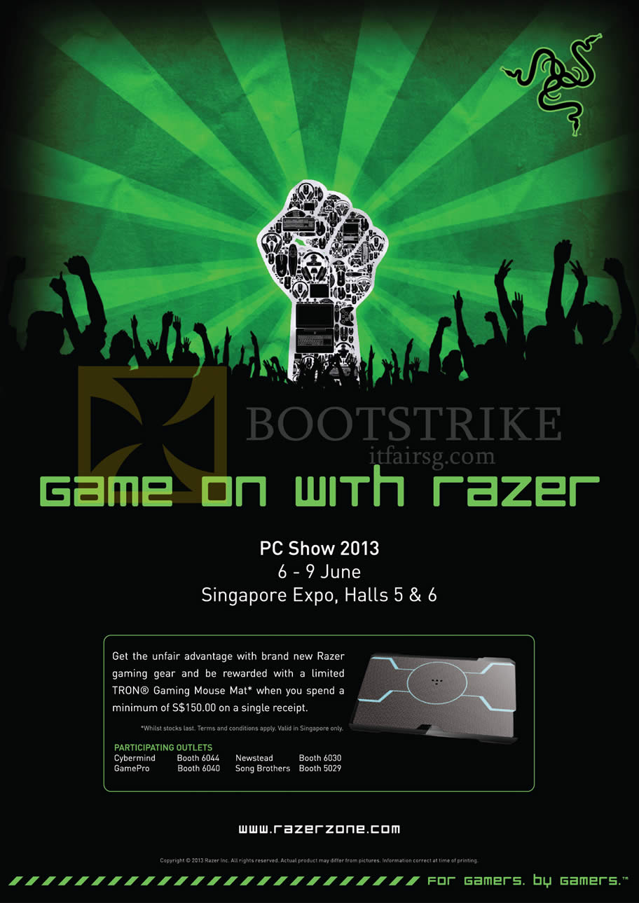 PC SHOW 2013 price list image brochure of Razer Gaming Gear Free Tron Gaming Mouse Mat Cybermind, Gamepro, Newstead, Song Brothers
