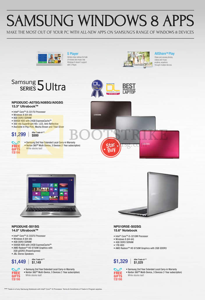PC SHOW 2013 price list image brochure of Samsung Notebooks Series 5 Ultra NP530U3C-A07Sg, A08SG, A0GSG, NP530U4E-S01SG, NP510R5E-S02SG