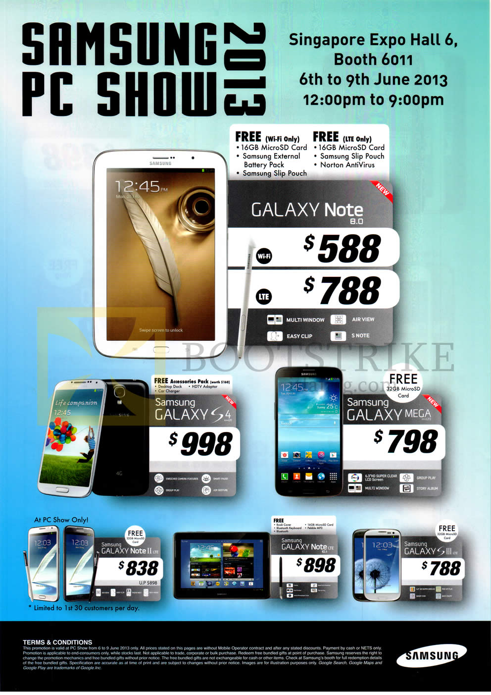 PC SHOW 2013 price list image brochure of Samsung Smartphones Galaxy Note 8.0, S4, Mega, Note II LTE, S III LTE