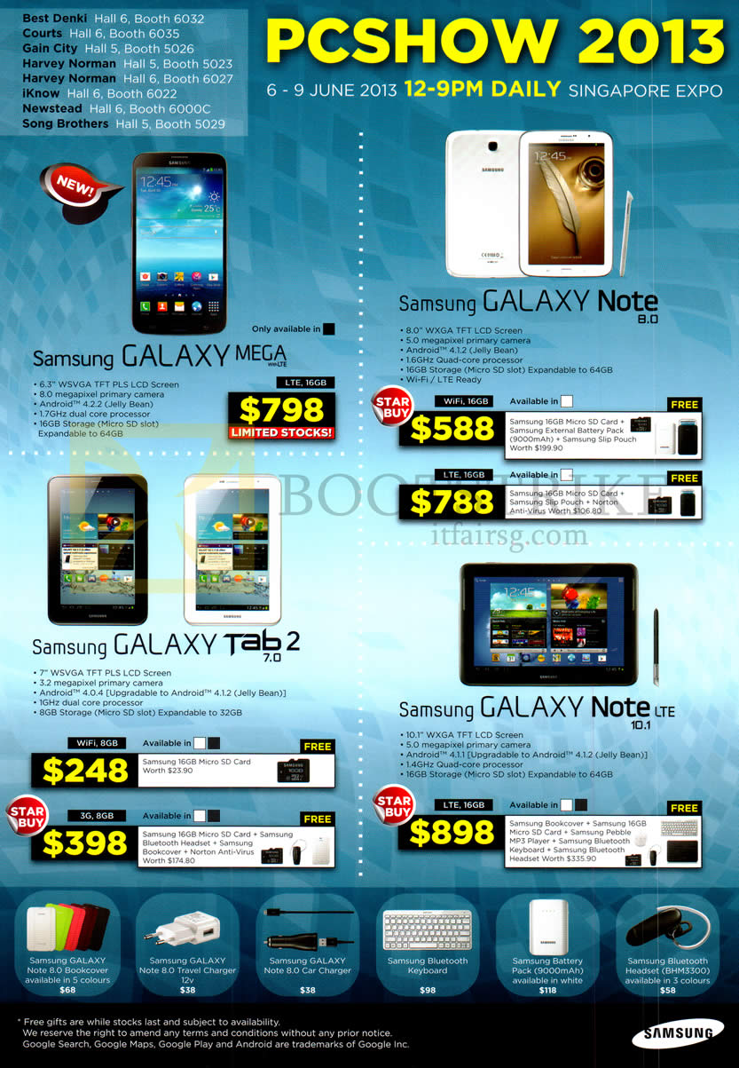 PC SHOW 2013 price list image brochure of Samsung Smartphones Tablets Galaxy Mega, Note 8.0, Tab 2 7.0, Note 10