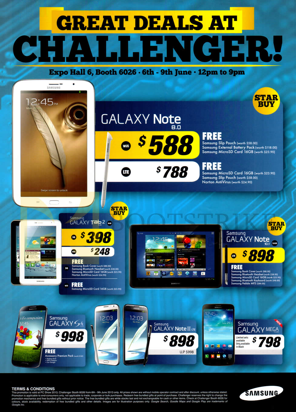 PC SHOW 2013 price list image brochure of Samsung Smartphones Tablets Galaxy Note 8.0, Tab 2, Note 10.1 LTE, S4, Note II LTE, Mega
