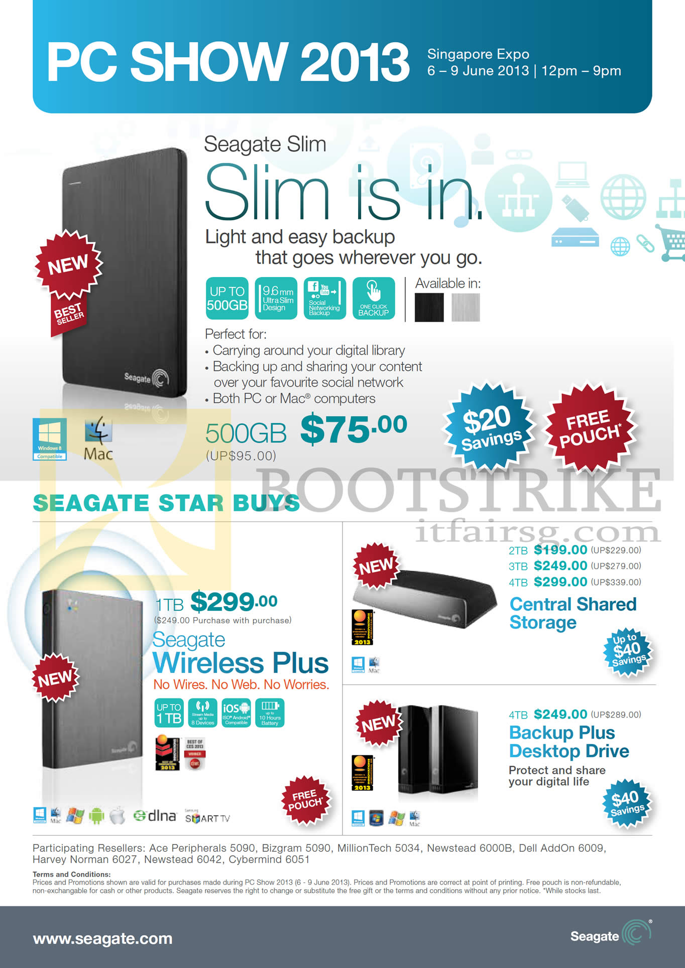 PC SHOW 2013 price list image brochure of Seagate External Storage Slim, Wireless Plus, Backup Plus 1TB, 2TB, 3TB, 4TB