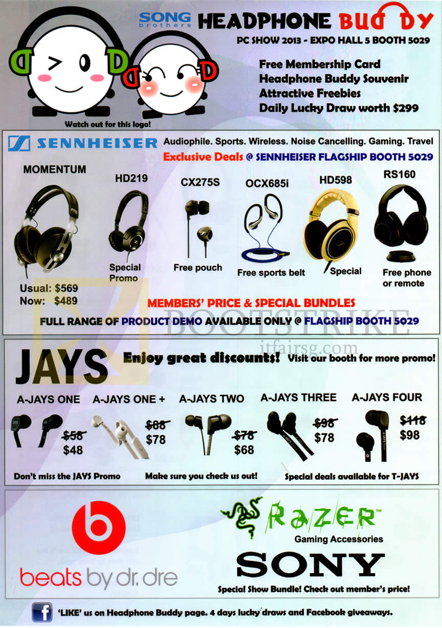 PC SHOW 2013 price list image brochure of Song Brothers Sennheiser Headphones Momentum, Jays A-Jays One, Two, Three, Four