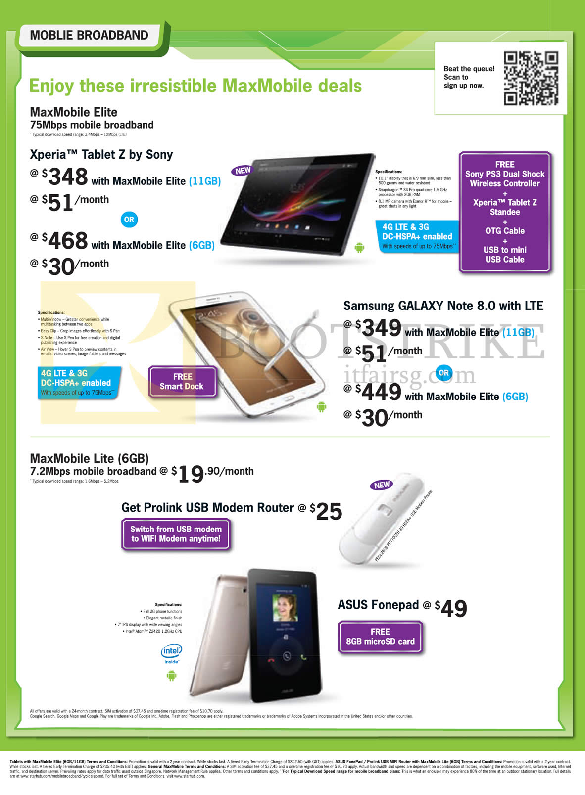 PC SHOW 2013 price list image brochure of Starhub Mobile Broadband MaxMobile Elite Sony Xperia Tablet Z, Samsung Galaxy Note 8.0, MaxMobilte Lite, ASUS Fonepad
