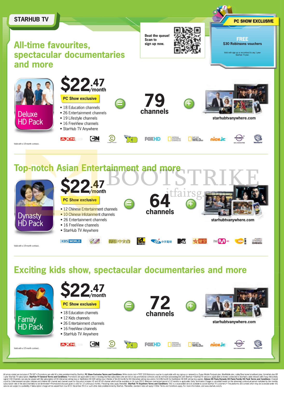 PC SHOW 2013 price list image brochure of Starhub TV Cable Deluxe HD Pack, Dynasty HD Pack, Family HD Pack