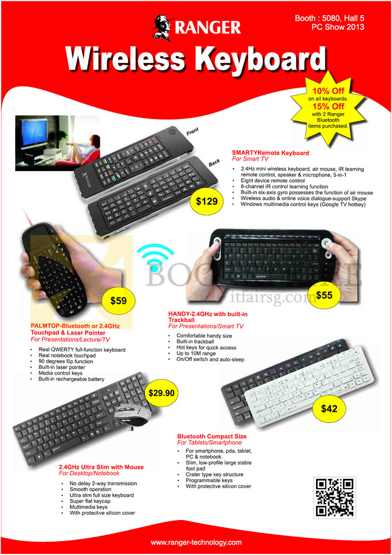 PC SHOW 2013 price list image brochure of Systems Tech Ranger SmartyRemote Keyboard, Palmtop Touchpad Laser Pointer, Bluetooth