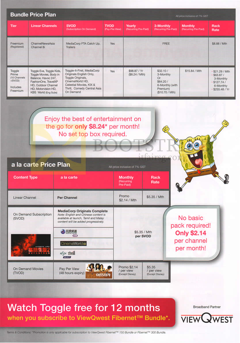 PC SHOW 2013 price list image brochure of Toggle Freemium, Prime, Bundle Price Plans, A La Carte Price Plans Linear, On Demand