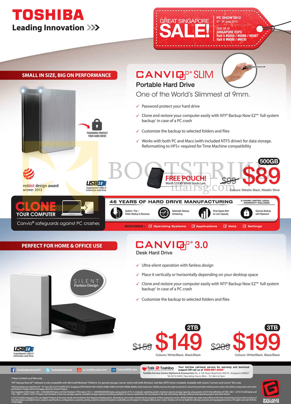 PC SHOW 2013 price list image brochure of Toshiba External Storage USB Canvio Slim, Canvio 3.0 Desk Hard Drive