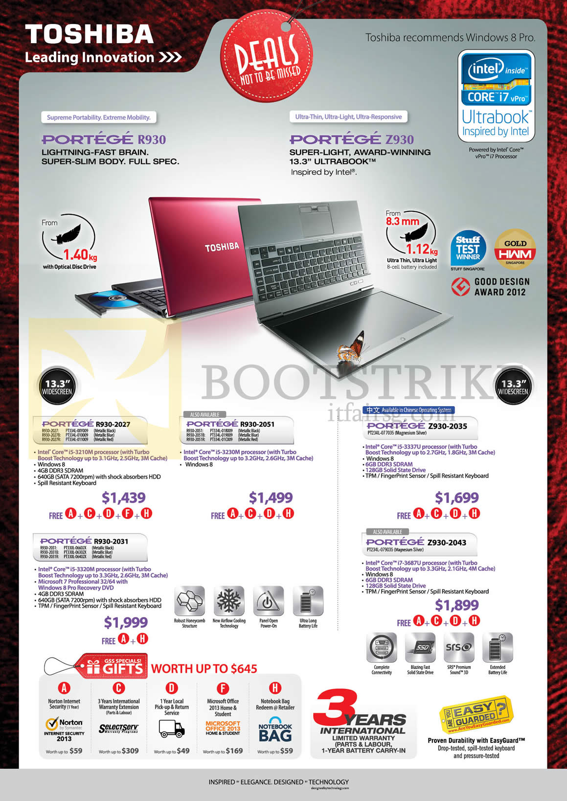 PC SHOW 2013 price list image brochure of Toshiba Notebooks Portege R930-2027, 2051, 2031, Z930 2035, 2043
