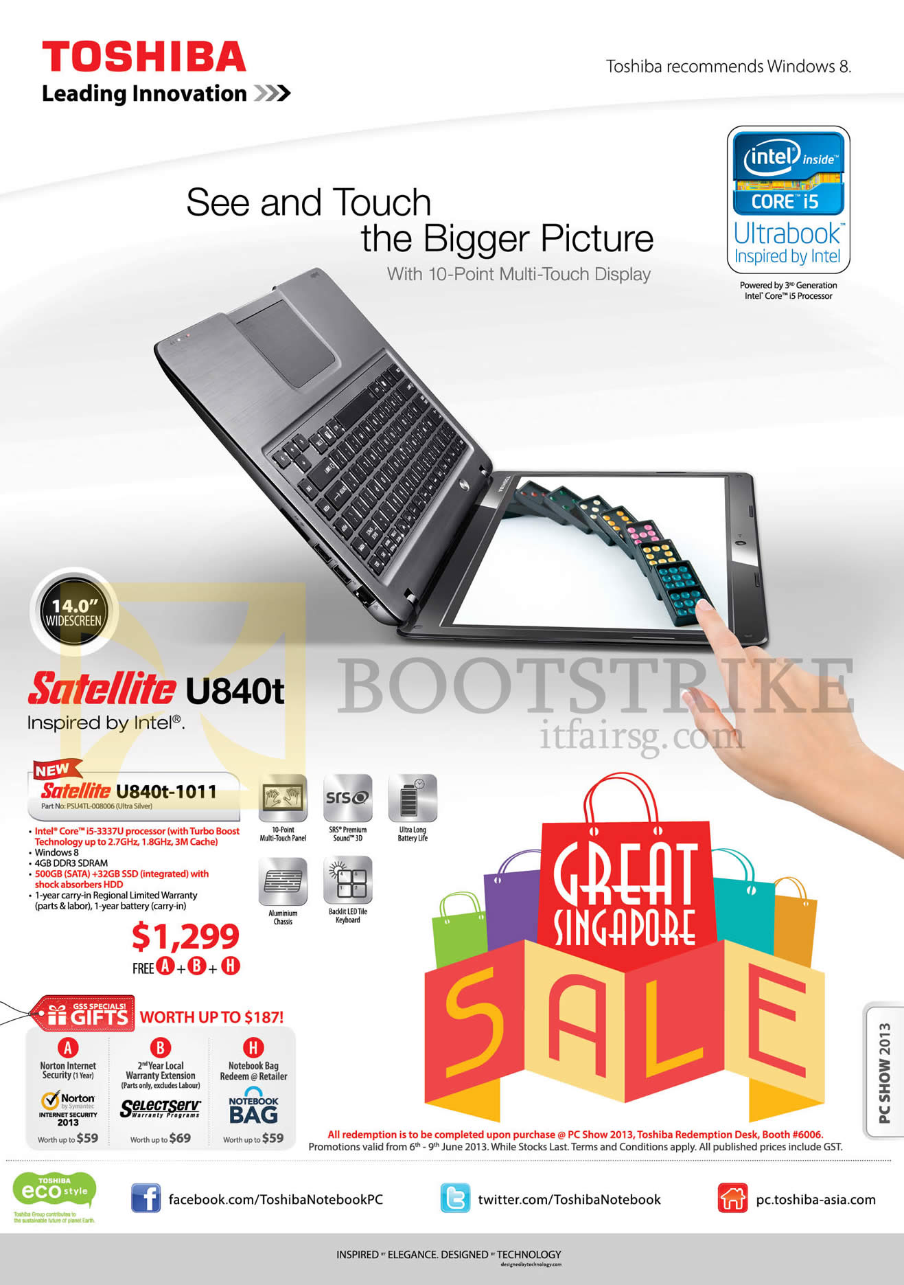 PC SHOW 2013 price list image brochure of Toshiba Notebooks Satellite U840t-1011 Notebook