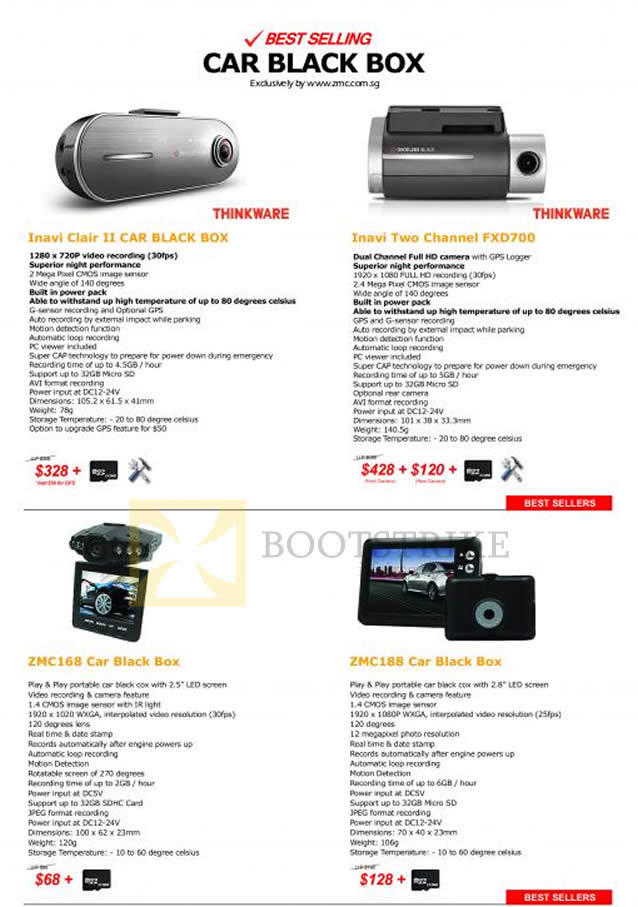 PC SHOW 2013 price list image brochure of ZMC Automotive Car Black Box Inavi Clair II, FXD700, ZMC168, ZMC188
