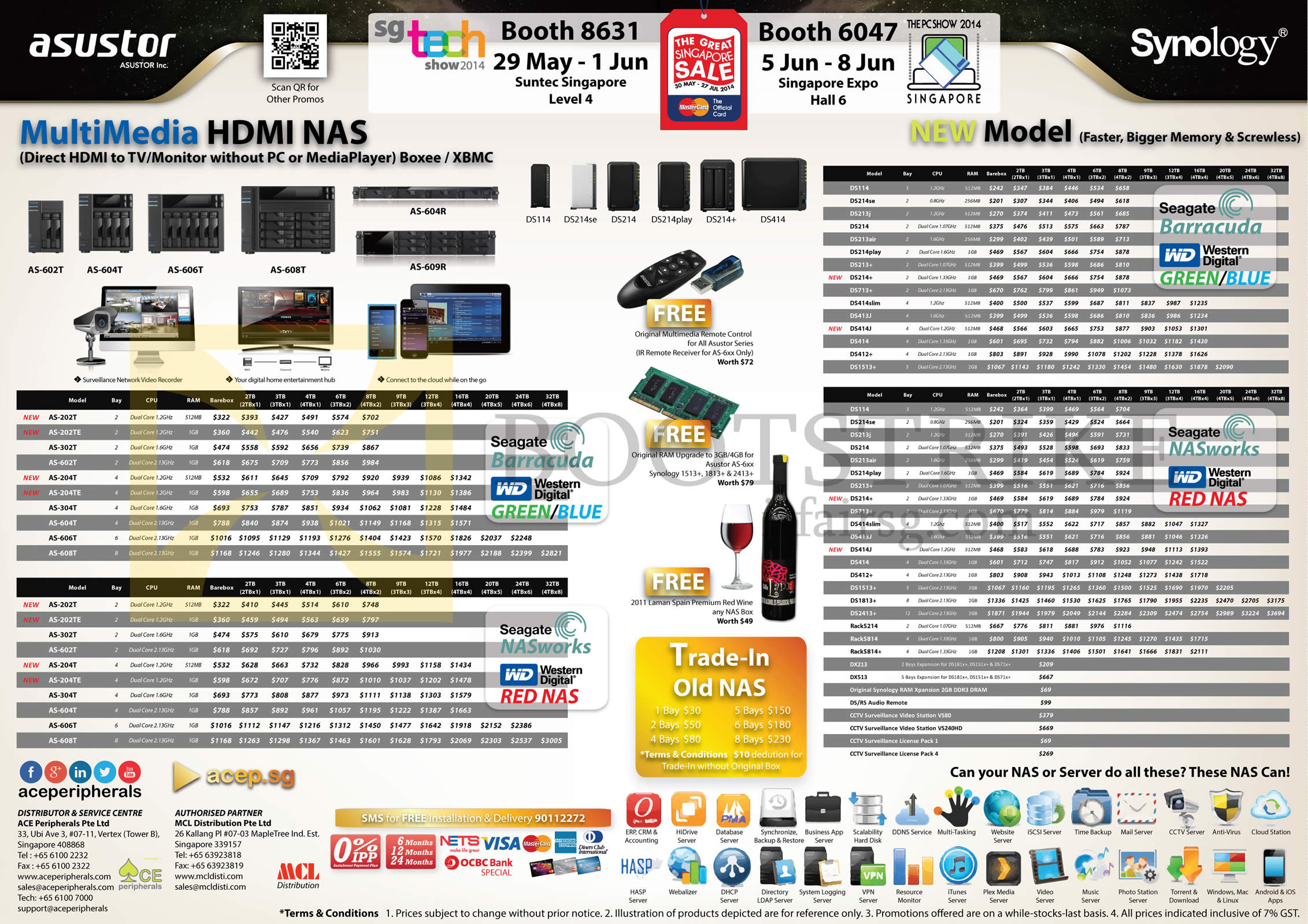 PC SHOW 2014 price list image brochure of ACE Peripherals ACE Bazaar Asustor Multimedia HDMI NAS, Trade-In Old NAS