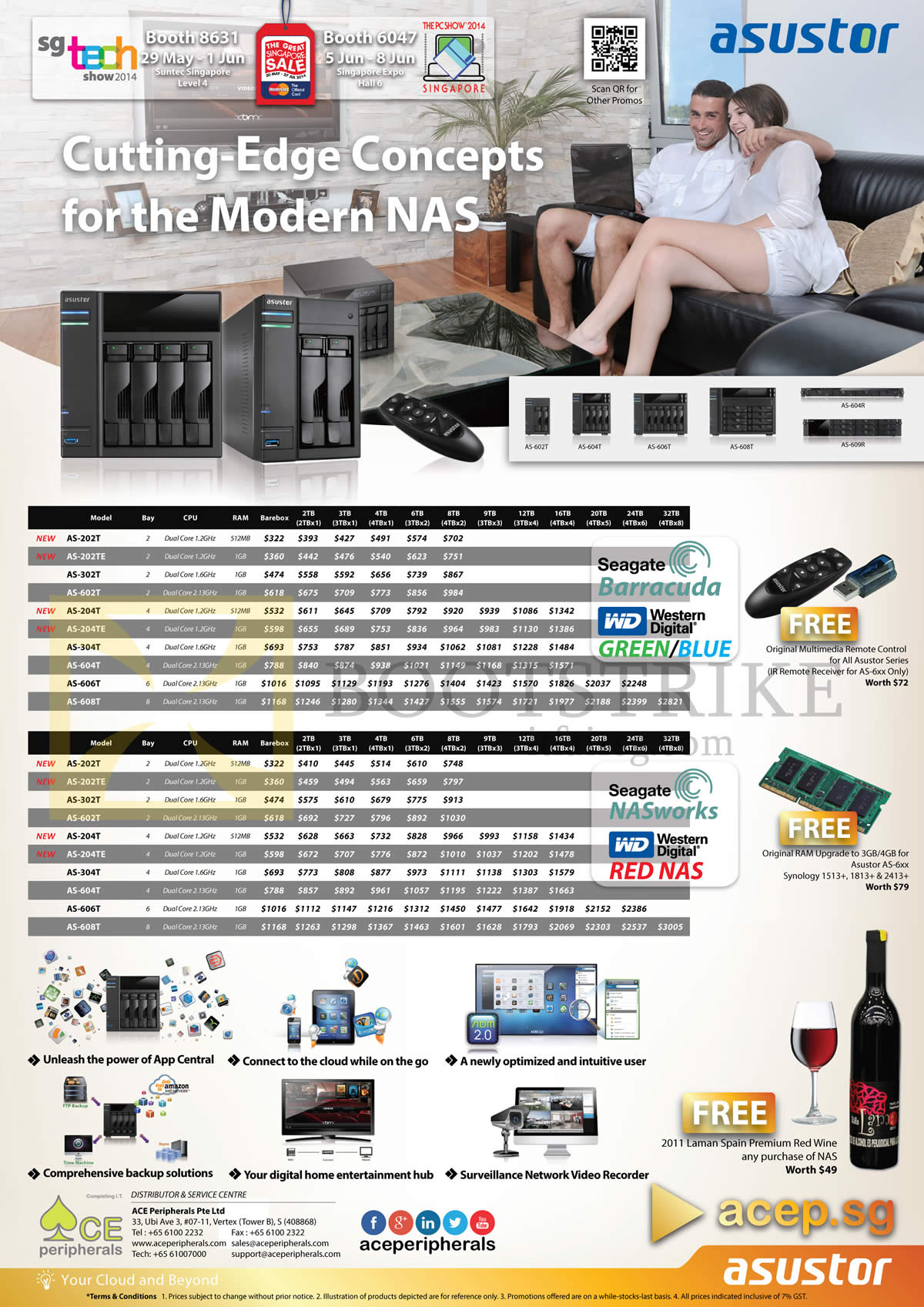PC SHOW 2014 price list image brochure of ACE Peripherals Asustor NAS AS202T AS202TE AS204T AS204TE AS302T AS304T AS602T AS604T AS606T AS 608T AS604RS AS609RS