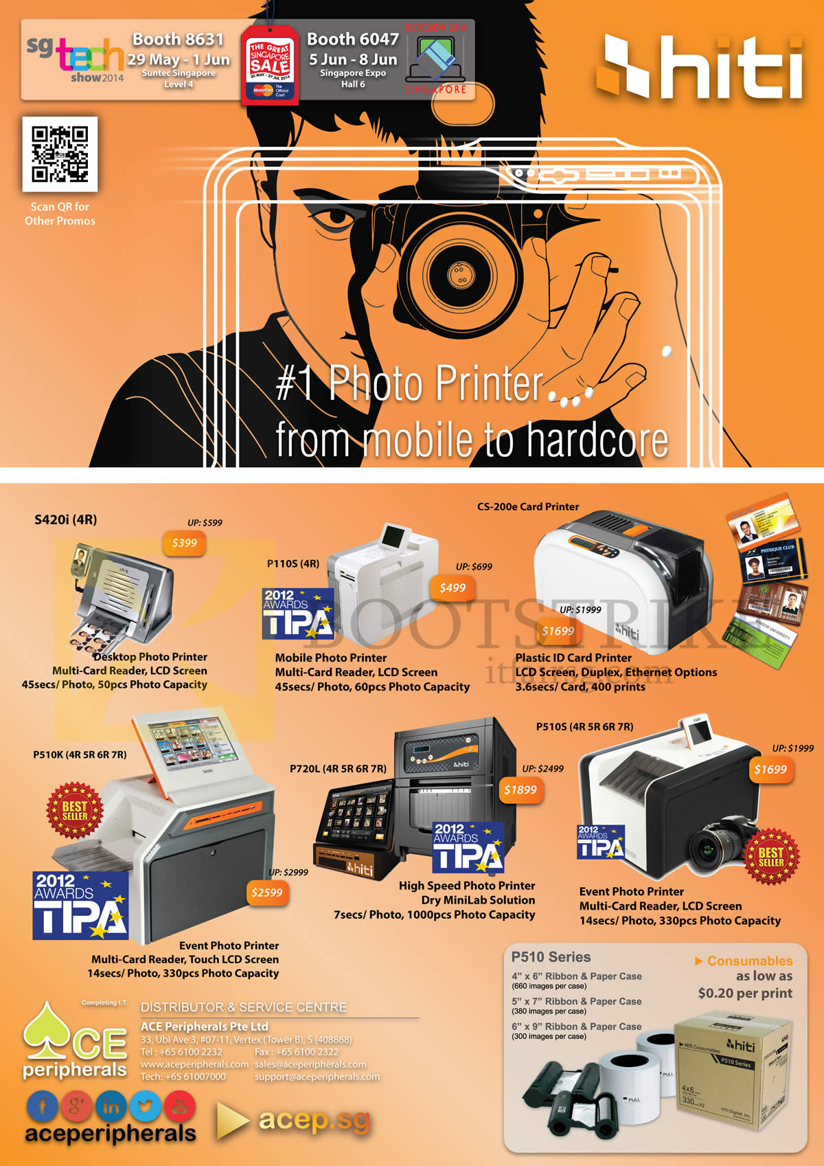 PC SHOW 2014 price list image brochure of ACE Peripherals Hiti Photo Printers P110S, S420i, P720L, P510S, P510K, CS 200e