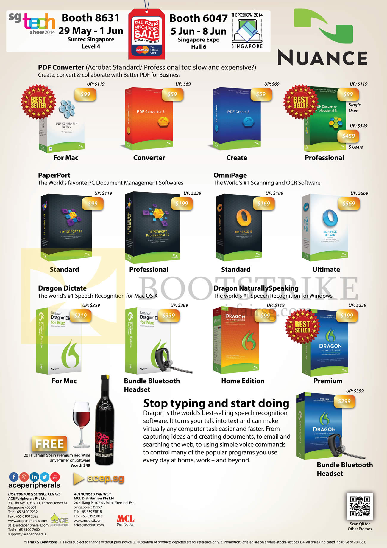 PC SHOW 2014 price list image brochure of ACE Peripherals Nuance PDF Converter Professional, PaperPort, Omnipage, Dragon Dictate, Naturally Speaking, Bluetooth, Mac