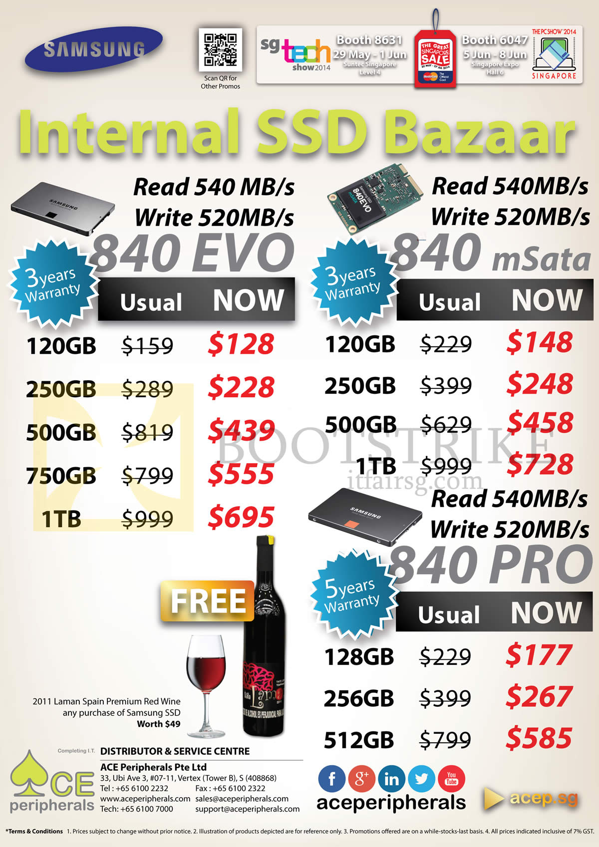 PC SHOW 2014 price list image brochure of ACE Peripherals Samsung Internal SSD Bazaar Samsung 840 EVO, 840 MSata, 840PRO