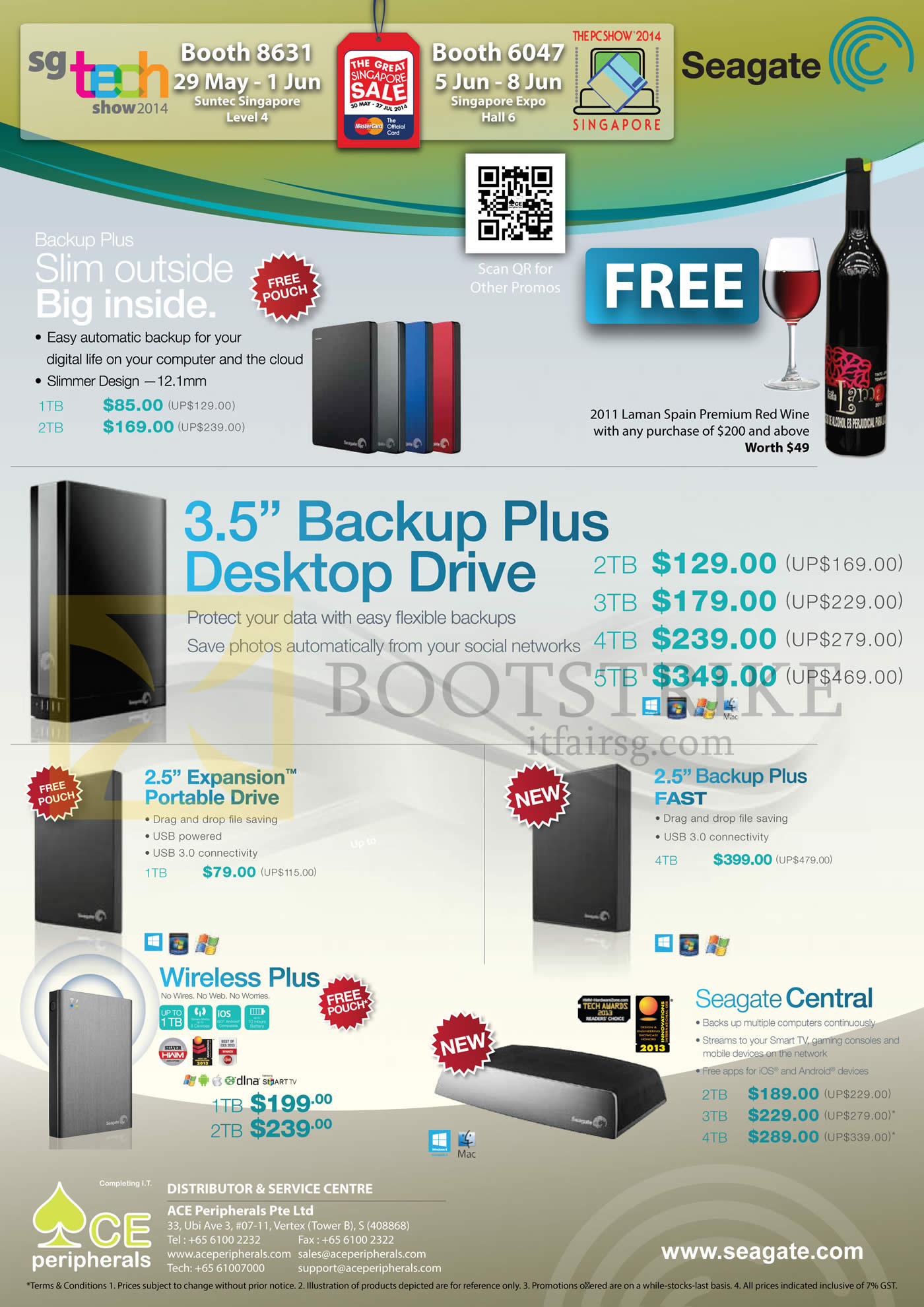 PC SHOW 2014 price list image brochure of ACE Peripherals Seagate External Storage Backup Plus, Expansion, Backup Plus, Wireless Plus, Portable, Fast, Central 1TB 2TB 3TB 4TB 5tb