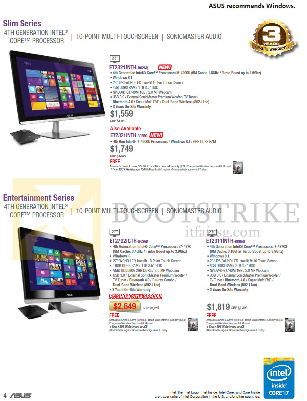 PC SHOW 2014 price list image brochure of ASUS AIO Desktop PCs ET2321INTH-B026Q, ET2702IGTH-B036K, ET2311INTH-B006Q