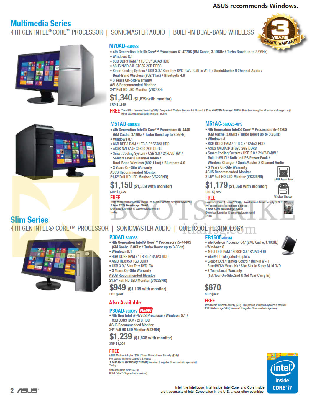 PC SHOW 2014 price list image brochure of ASUS Desktop PCs M70AD-SG0002S, M51AD-SG002S, M51AC-SG002S-UPS, P30AD-SG003S, EB1505-B02M, P30AD-SG004S