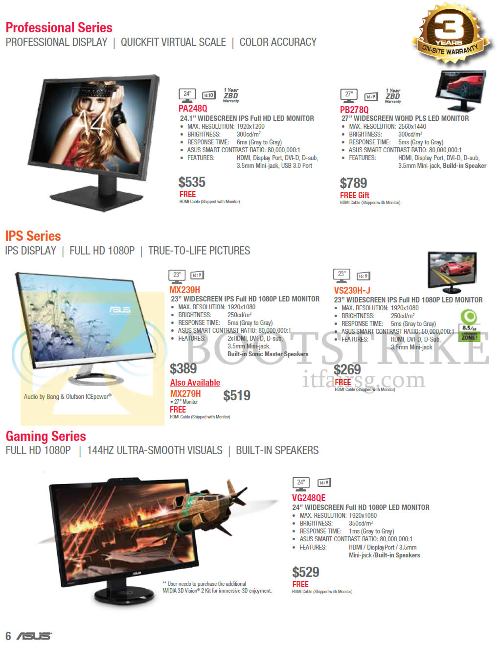 PC SHOW 2014 price list image brochure of ASUS Monitors LED PA248Q, PB278Q, MX239H, VS239H-J, VG248QE