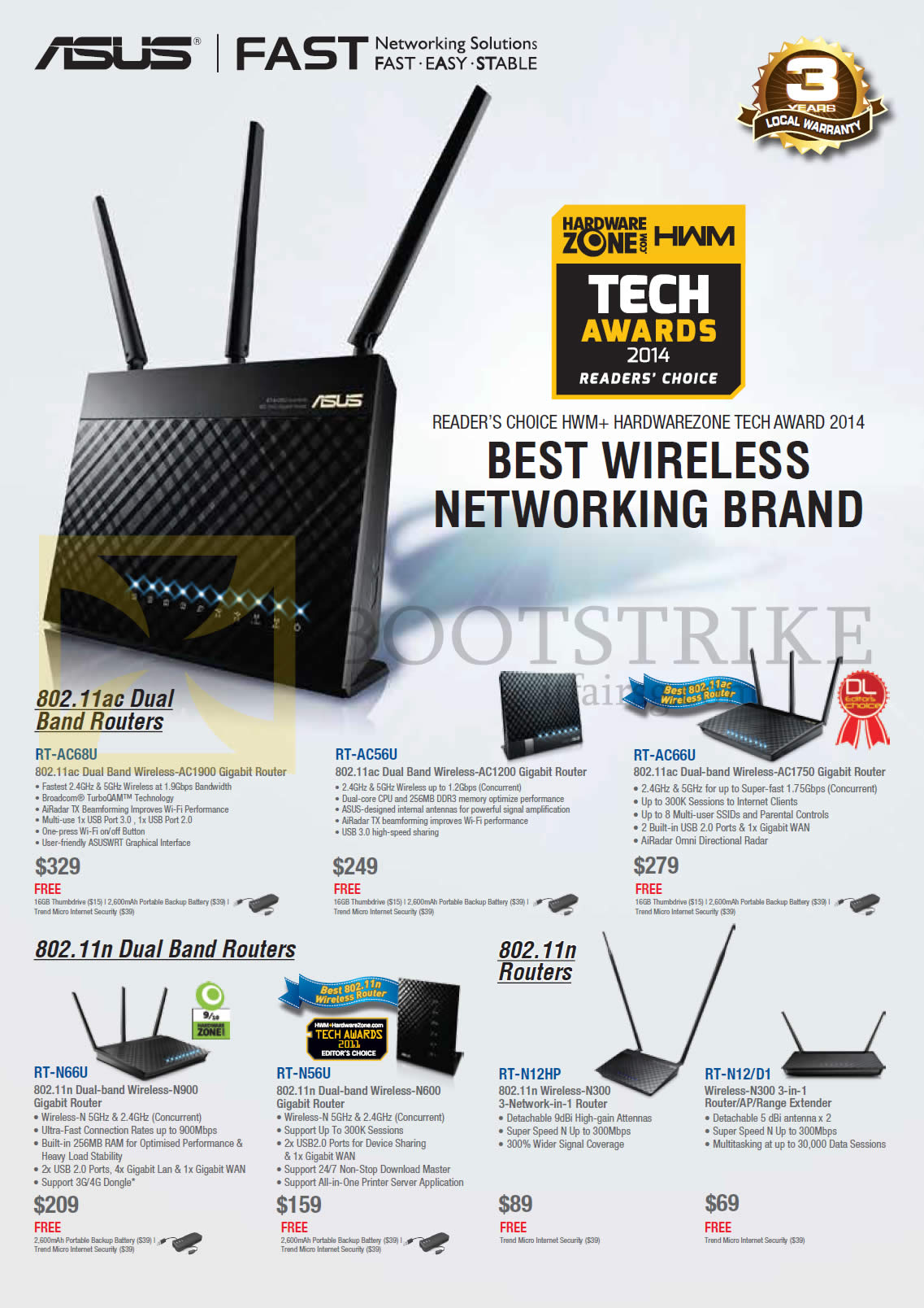PC SHOW 2014 price list image brochure of ASUS Networking Routers, RT-AC68U, AC56U, AC66U, N66U, N56U, N12HP, N12-D1