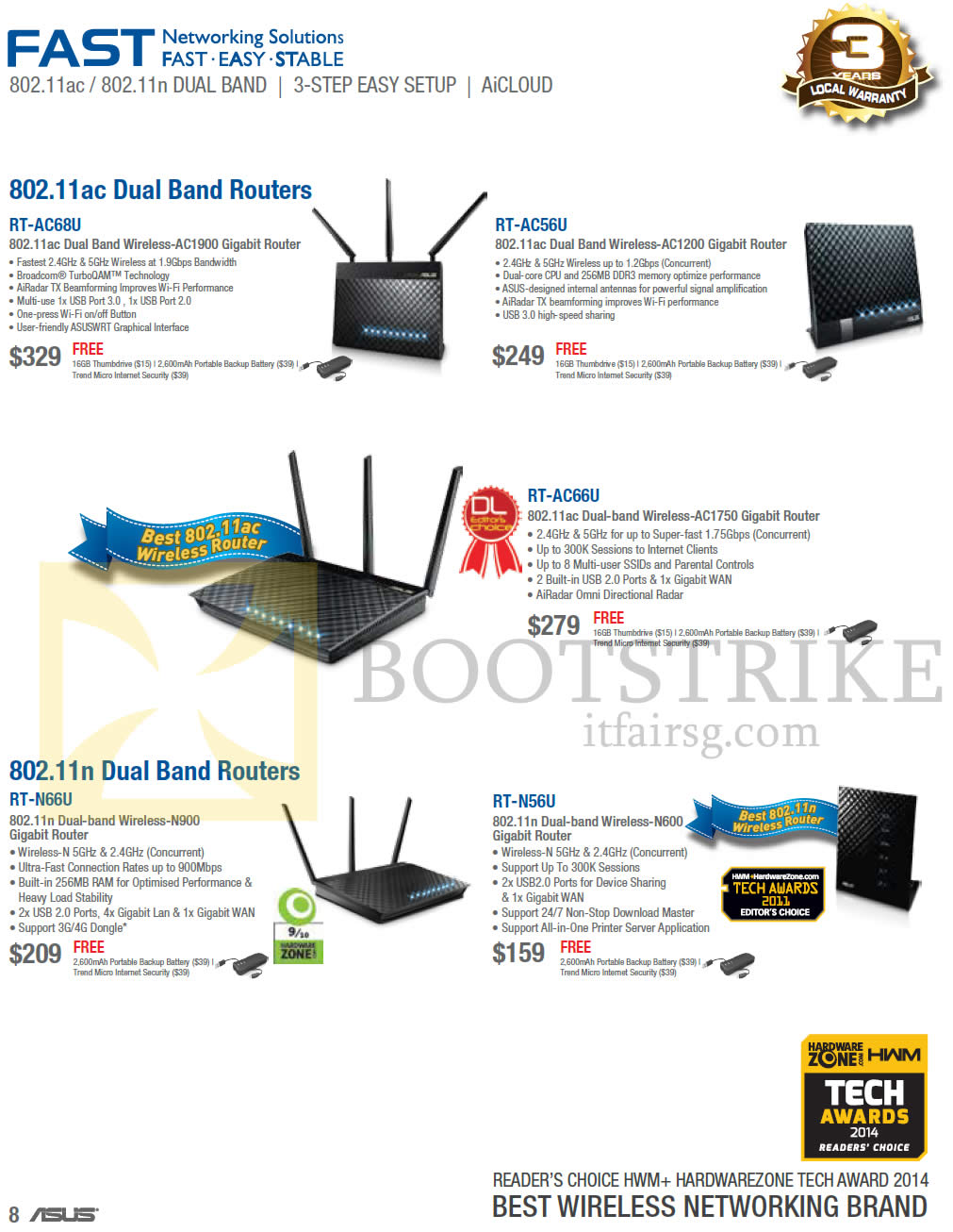 PC SHOW 2014 price list image brochure of ASUS Networking Wireless Routers RT-AC68U, AC56U, N66U, AC66U, N56U