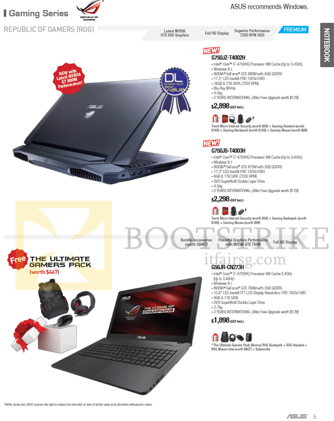PC SHOW 2014 price list image brochure of ASUS Notebooks ROG G750JZ-T4002H, G750JS-T4003H, G56JR-CN273H