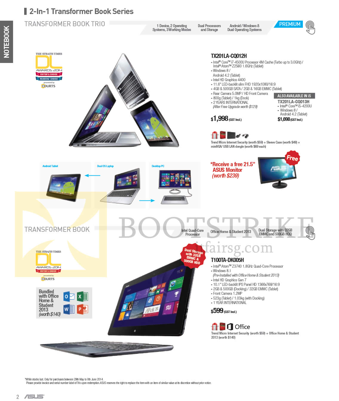 PC SHOW 2014 price list image brochure of ASUS Notebooks Transformer Book TX201LA-CQ012H, T100TA-DK005H