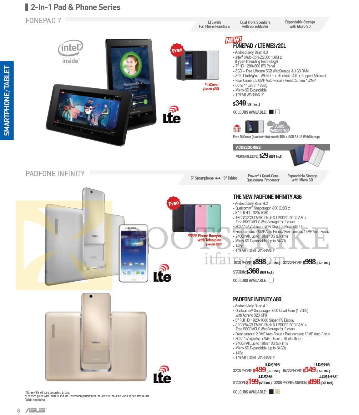 PC SHOW 2014 price list image brochure of ASUS Tablets Fonepad 7 ME372CL, Padfone Infinity A86, A80