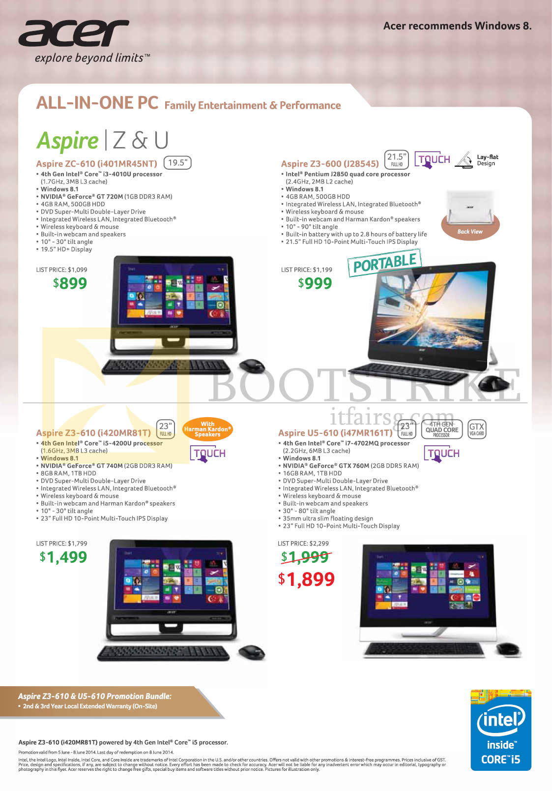 PC SHOW 2014 price list image brochure of Acer AIO Desktop PCs Aspire ZC-610, Z3-600, Z3-610, U5-610