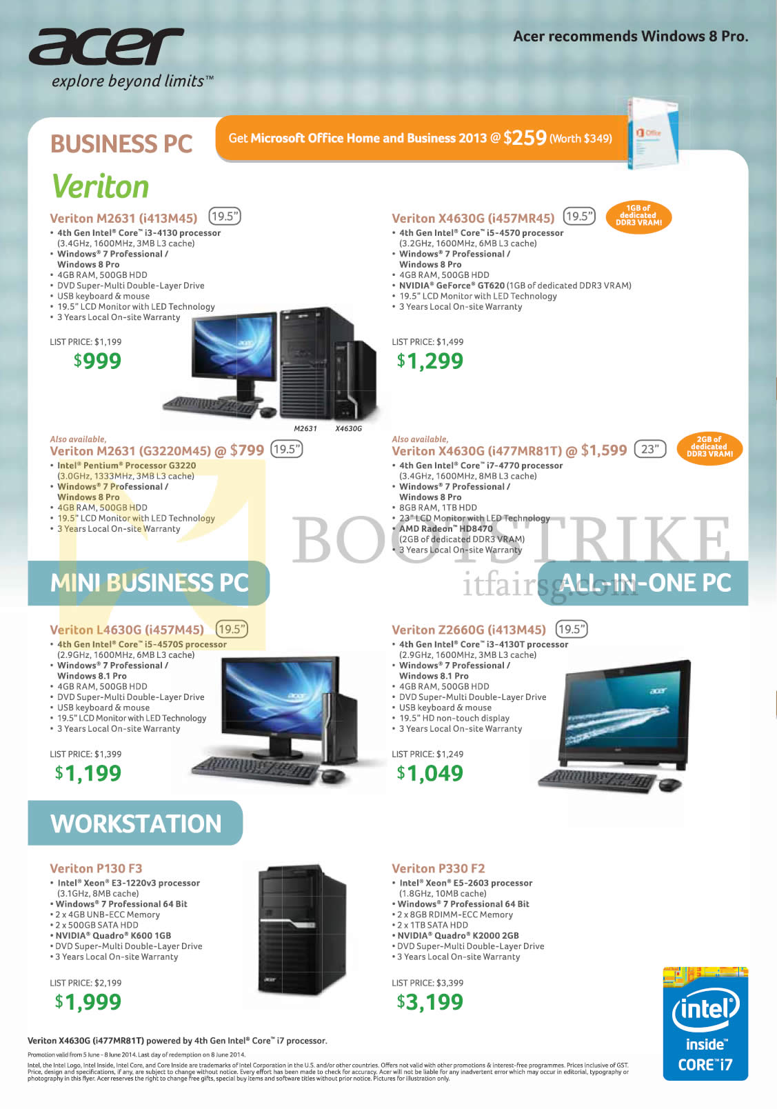PC SHOW 2014 price list image brochure of Acer Desktop PCs, AIOs, Veriton M2631, X4630G, L4630G, Z2260G, Veriton P130 F3, P330 F2