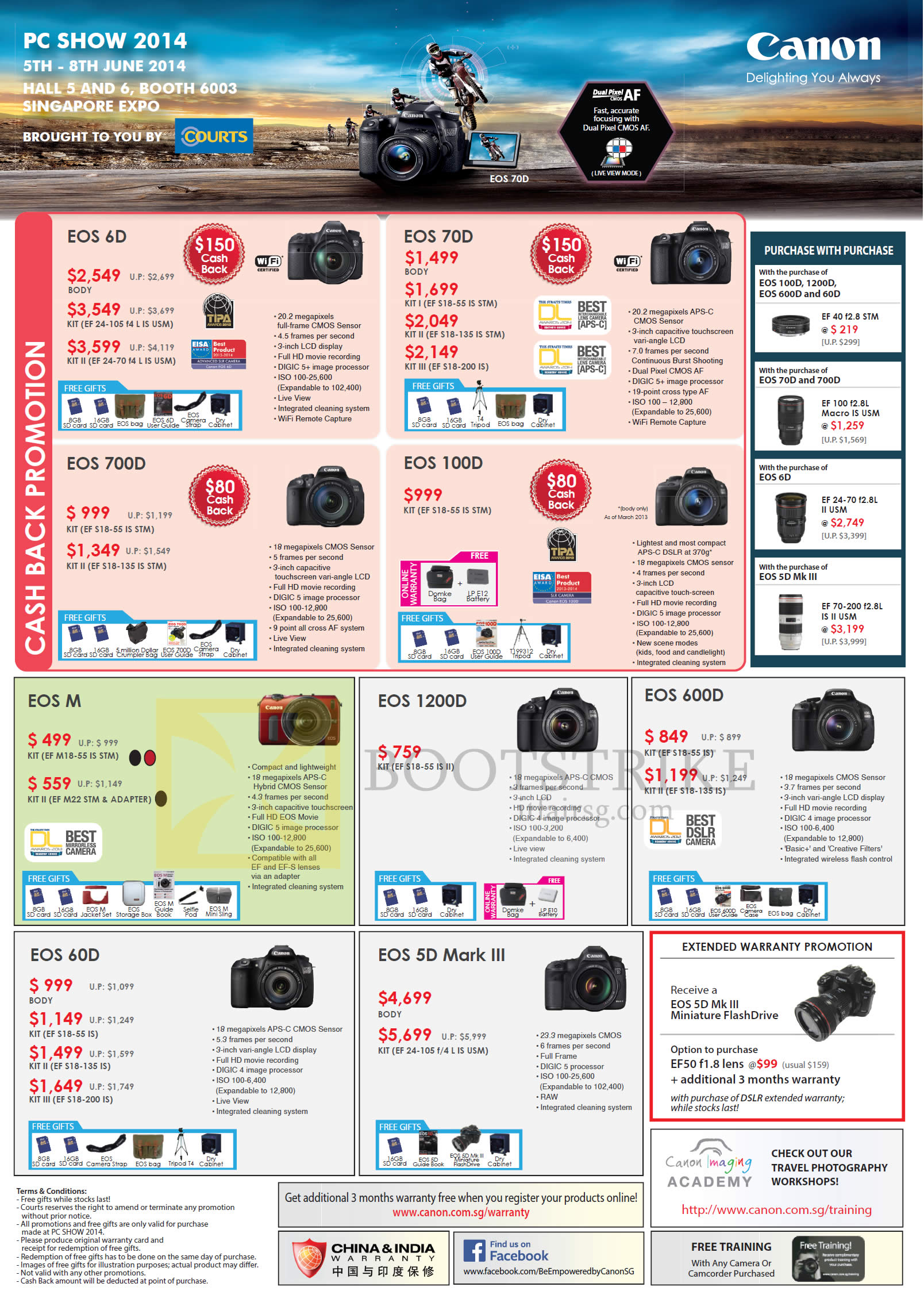 PC SHOW 2014 price list image brochure of Canon Digital Cameras DSLR EOS 6D, 70D, 700D, 100D, M, 1200D, 600D, 60D, 5D Mark III