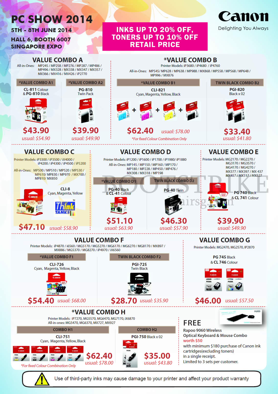PC SHOW 2014 price list image brochure of Canon Ink Cartridge Value Combos A, B, C, D, E, F, G, H