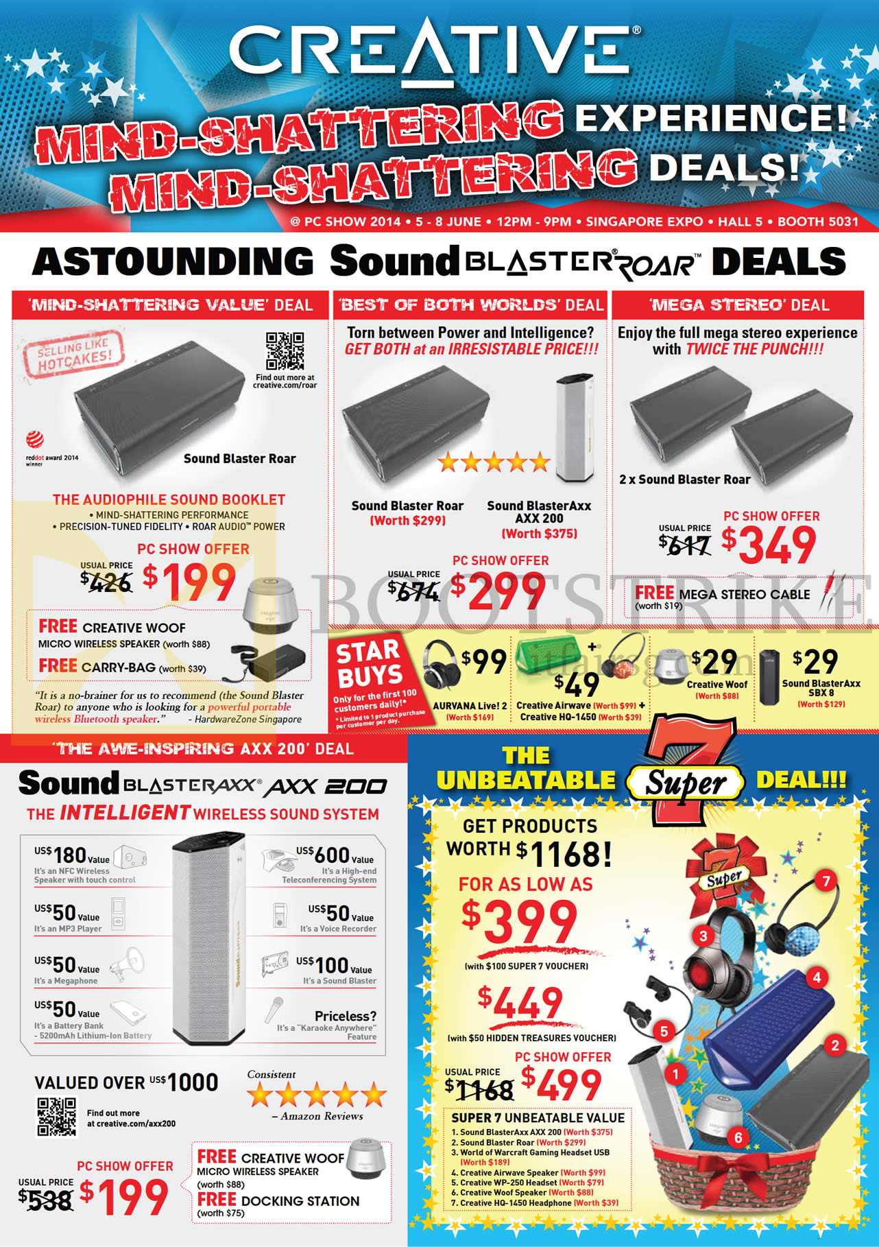 PC SHOW 2014 price list image brochure of Creative Speakers Sound Blaster Roar, Sound Blaster AXX, 200, Super 7 Bundle