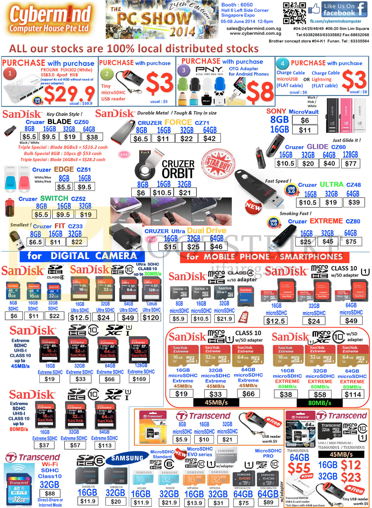 PC SHOW 2014 price list image brochure of Cybermind Flash Memory USB, Sandisk, Transcend, Samsung, Sony, Cruzer, SD, MicroSDHC, Flash Drives