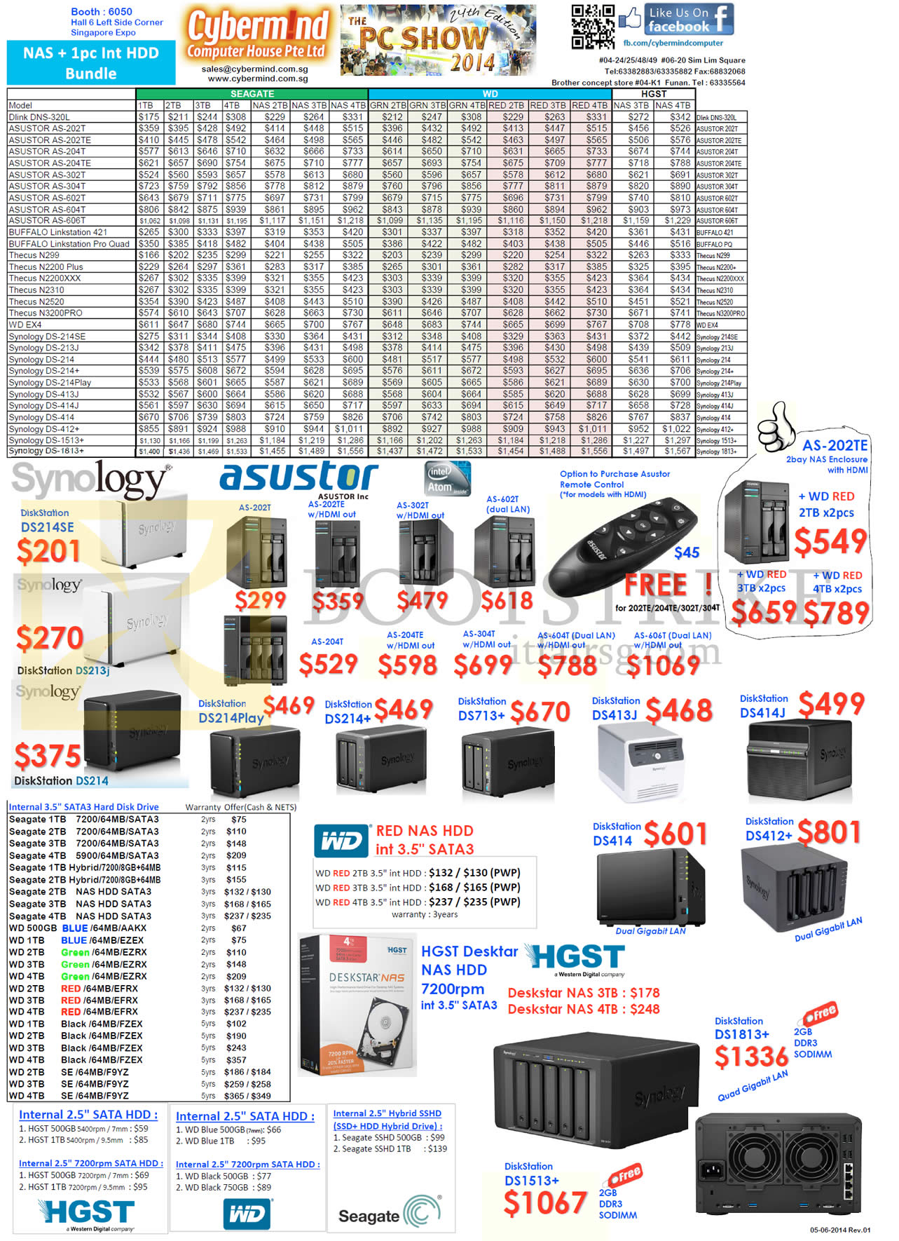 PC SHOW 2014 price list image brochure of Cybermind NAS Synology DiskStation, Seagate, Asustor, Western Digital, HGST