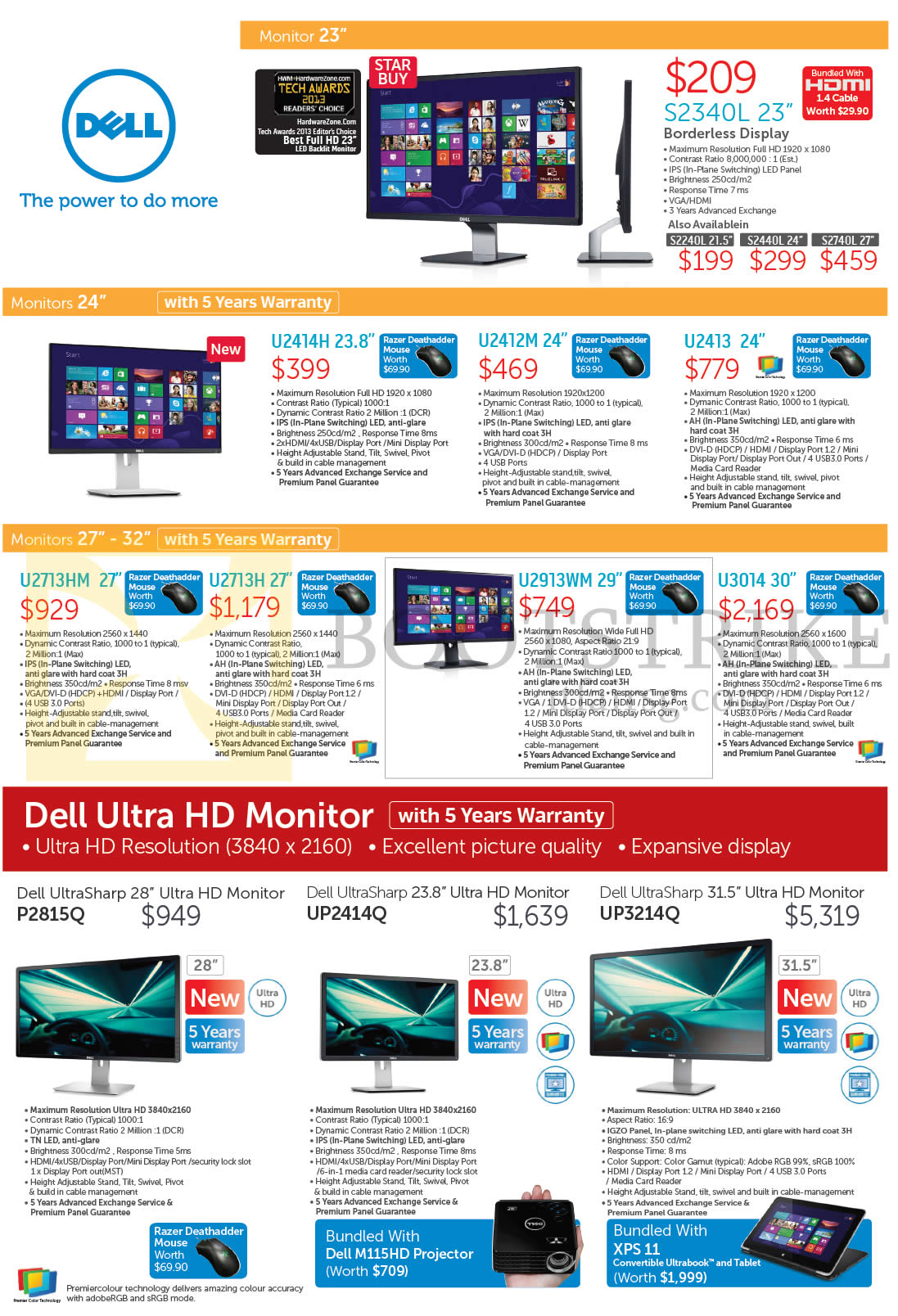 PC SHOW 2014 price list image brochure of Dell Monitors S2340L, U2414H, U2412M, U2413, U2713HM, U2713H, U2913WM, U3014, P2815Q, UP2414Q, UP3214Q