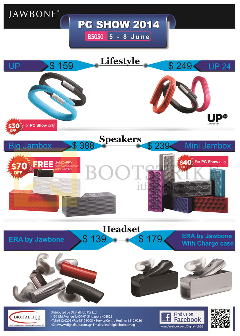 PC SHOW 2014 price list image brochure of Digital Hub Jawbone Speakers, Headset, Big Jambox, Mini Jambox, ERA